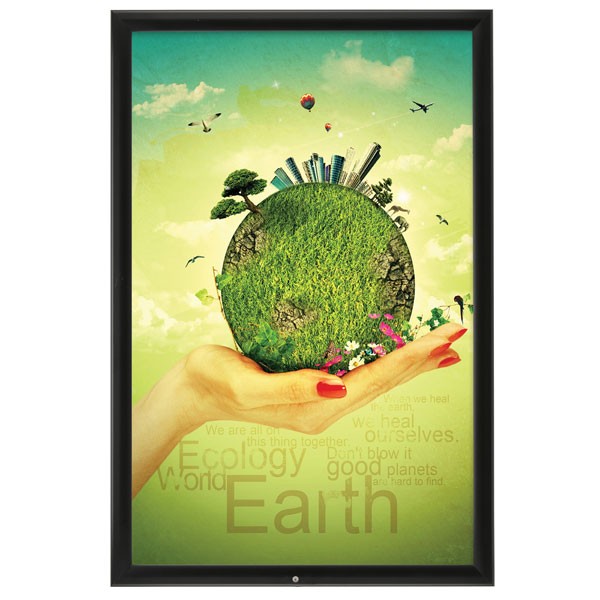 Lockable Outdoor  Frame 24'' X 36''  Poster Size 1.38" Black Color Profile, Mitered Corner