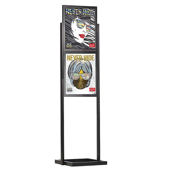 Eco Floor Stand 18"w x 24"h Poster Size Black, 2 Tiers, Double Sided