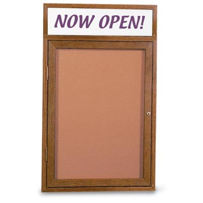 36 x 36"Single Door Illuminated w/ Header Indoor Wood Enclosed Corkboard