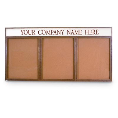 72 x 48" Triple Door Illuminated w/ Header Indoor Wood Enclosed Corkboard