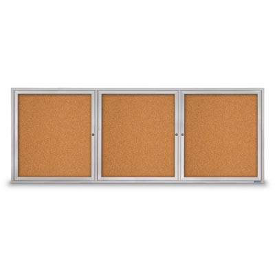 96 x 36" Triple Door with Illuminated Header Indoor Enclosed Corkboards
