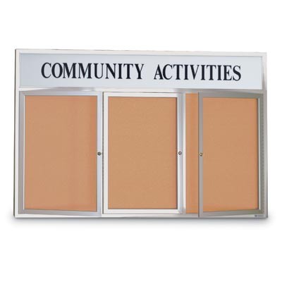 96 x 48" Triple door with Header Outdoor Enclosed Corkboards