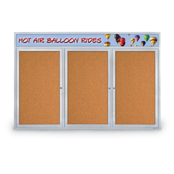 72 x 48" Triple Door with Illuminated Header Indoor Enclosed Corkboards