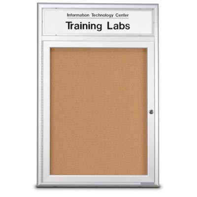 18 x 24" Single Door w/ Header 4" Radius Frame Enclosed Corkboard