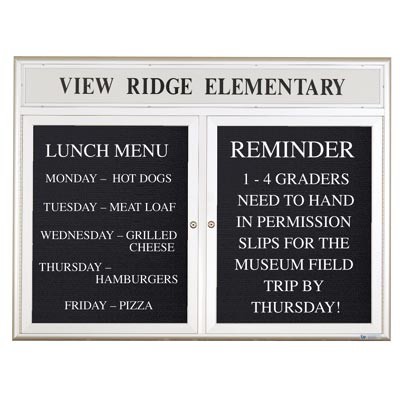 48 x 36" Double Door Indoor Enclosed Letterboard with Radius Frame w/ Header