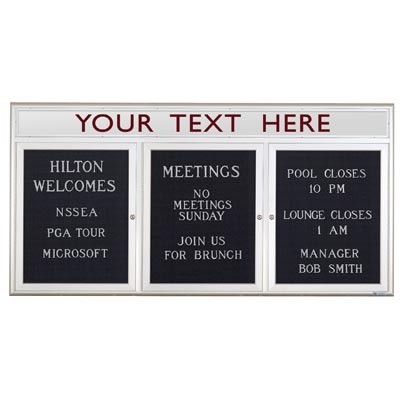 72 x 36" Triple Door Standard Indoor Enclosed Letterboard with Radius Frame w/ Header