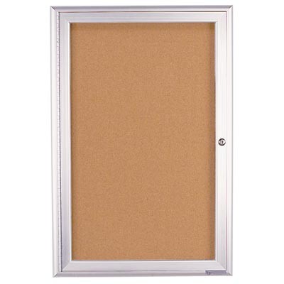 24 x 36" Single Door Illuminated 4" Radius Frame Enclosed Corkboard