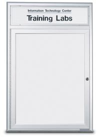 24 x 36" Single Door Standard Radius Frame Indoor Enclosed Dry/Wet Erase Board w/ Header