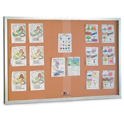 72 x 48" Sliding Glass Corkboards with Radius Frame