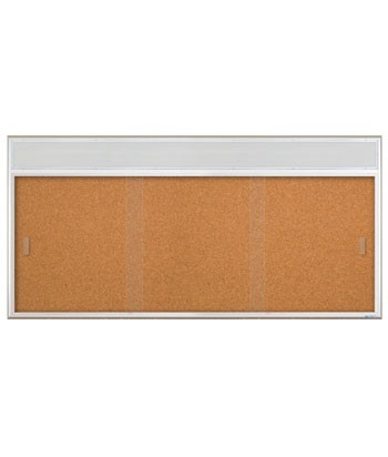 96 x 36" Sliding Glass Corkboards with Radius Frame w/ Header