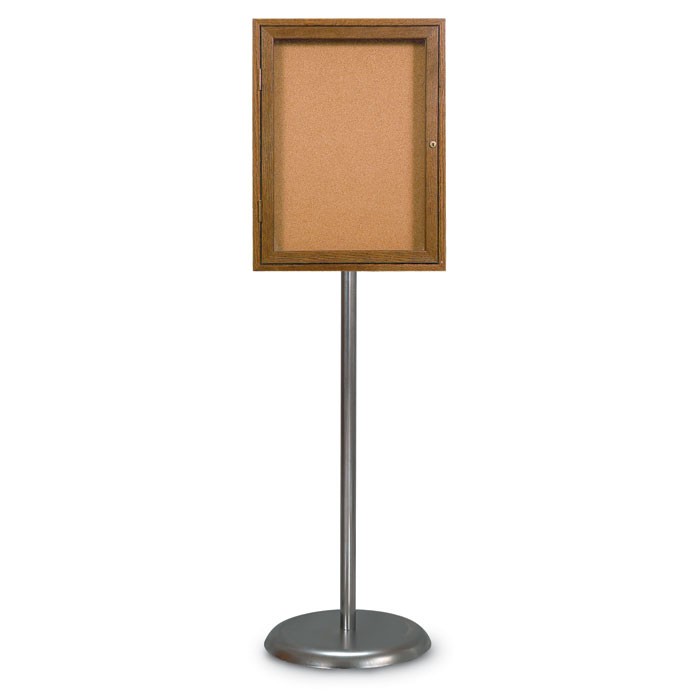 Chrome Base/ Wood Frame Pedestal Corkboard