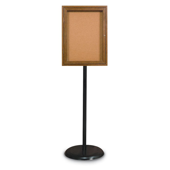 Black Base/ Wood Frame Pedestal Corkboard