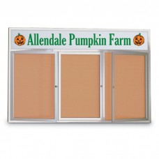 96 x 48" Triple Door with Illuminated Header Indoor Enclosed Corkboards