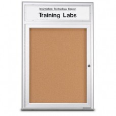 24 x 36" Single Door w/ Illuminated Header 4" Radius Frame Enclosed Corkboard