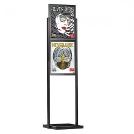 Eco Floor Stand 18"w x 24"h Poster Size Black, 2 Tiers, Double Sided
