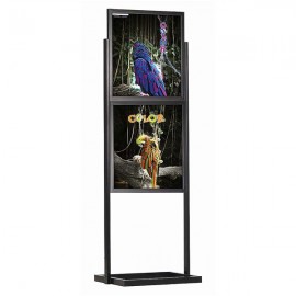 Eco Floor Stand 22"w x 28"h Poster Size Black, 2 Tiers, Double Sided