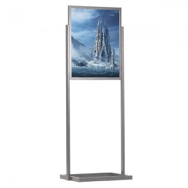 Eco Floor Stand 24"w x 36"h Poster Size Silver, 1 Tier, Double Sided