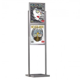 Eco Floor Stand 18"w x 24"h Poster Size Silver, 2 Tiers, Double Sided