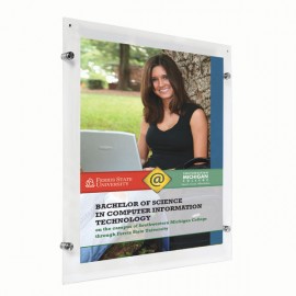 Wall Mount Clear Acrylic Frame with Standoff Hardware and Magnets for 8.5" x 11" Poster Size