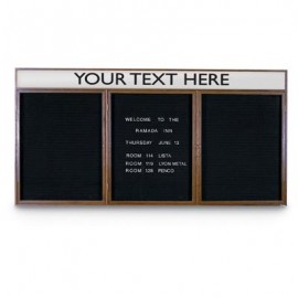 72 x 48" Triple Door Indoor Wood Enclosed Letterboard Illuminated w/ Header