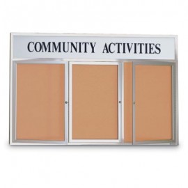 72 x 36" Triple Door with Illuminated Header Outdoor Enclosed Corkboards