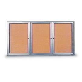96 x 48" Triple Door Standard 4" Radius Frame Enclosed Corkboard