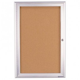 24 x 36" Single Door Illuminated 4" Radius Frame Enclosed Corkboard