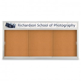 96 x 48" Sliding Glass Door Corkboards with Traditional Frame w/ Illuminated Header