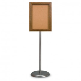 Chrome Base/ Wood Frame Pedestal Corkboard