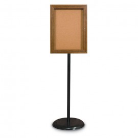 Black Base/ Wood Frame Pedestal Corkboard